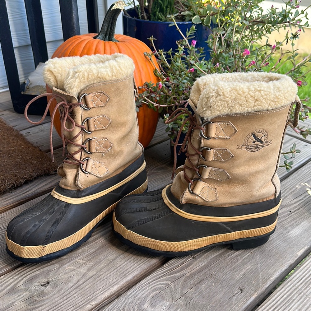 EDDIE BAUER Leather Winter Duck Boots Wool Tan Women’s 7